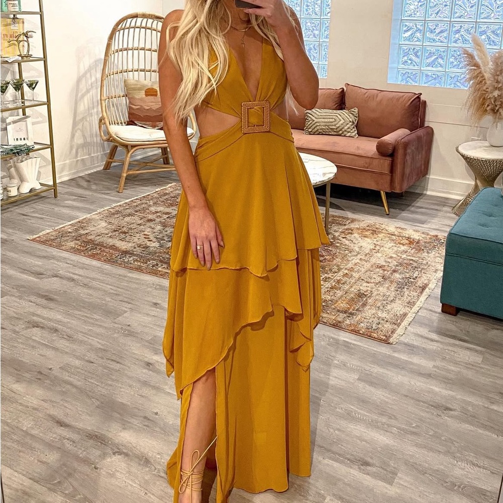 Elegant Mustard Yellow Layered Dress 💛